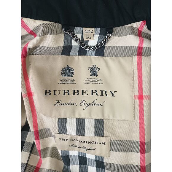 Burberry Women's Black Cotton Sandrigham Long Trench Coat Size 4 US - Picture 4 of 7